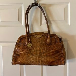 Vintage 14” Brahmin Tan Alligator Croc Embossed Leather Satchel Shoulder Bag